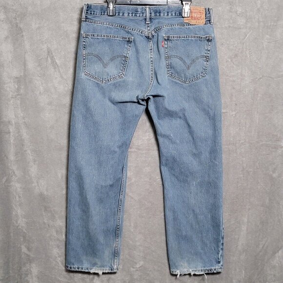Levis 505 Straight Jeans 36 x 29.5 Mens Denim Light Blue Whiskering Blue 36 x 30 - Picture 4 of 16